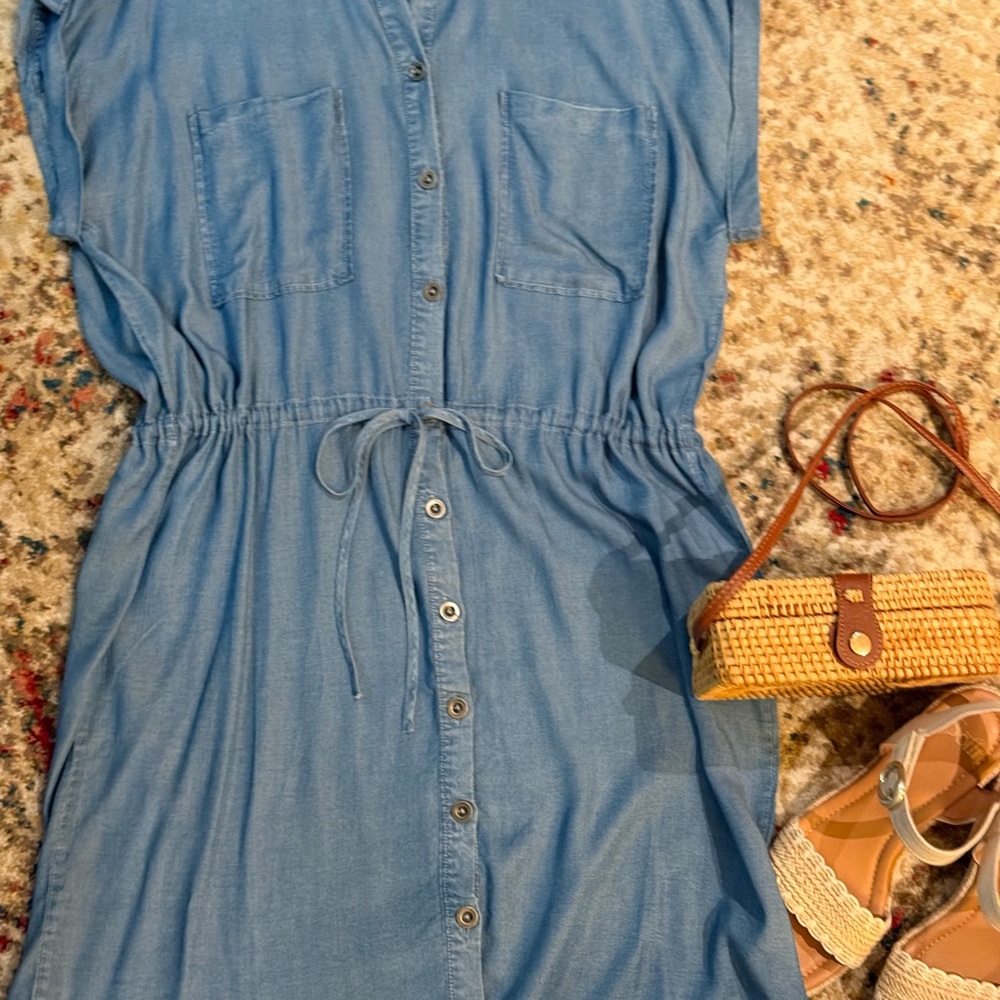 Blue Denim Mini Sundress with V-Neck